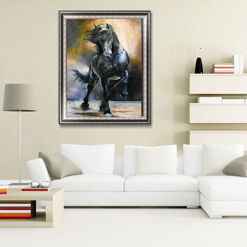 Oil Paint By Numbers Wall Art Posters Black Horse Picture Decoration Art Craft