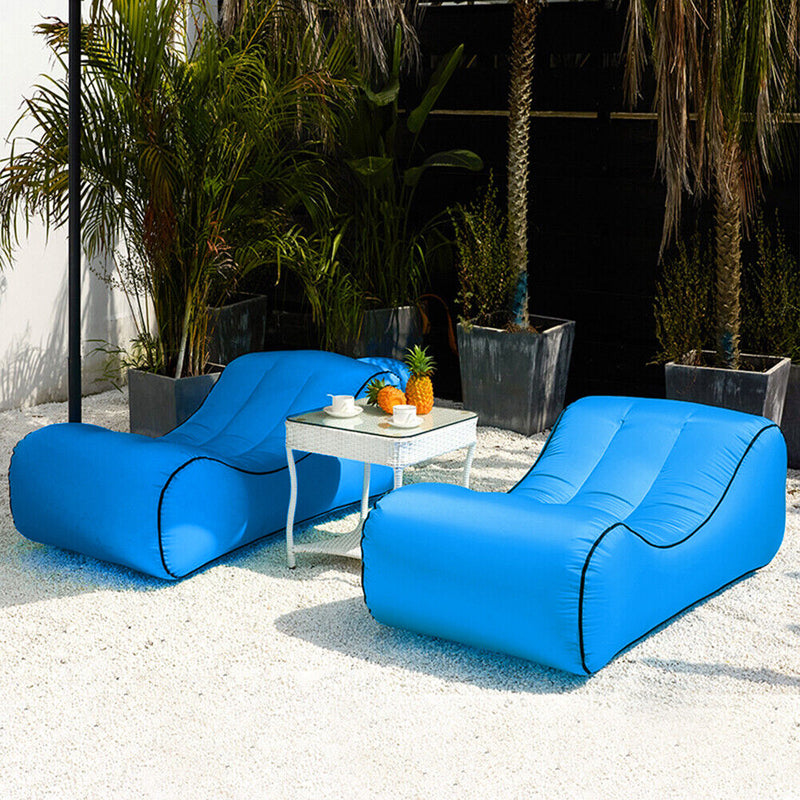 Waterproof Nylon Lazy Bag Inflatable Sofa Outdoor Air Bed (Navy Blue Small)
