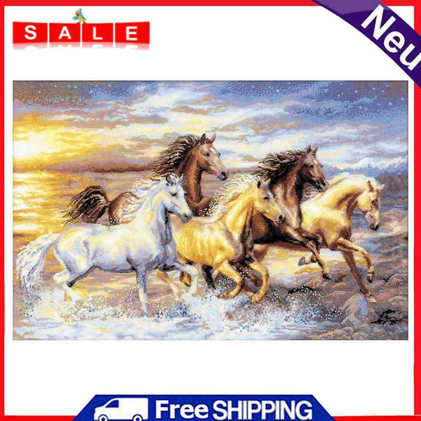 11CT Canvas Horse Embroidery Stamped Cotton Thread Handmade DIY Cross Stitch Kit