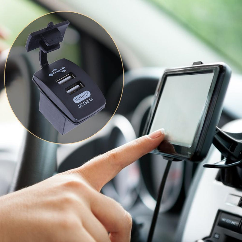 Universal Car Motorcycle 3.1A Dual USB Charger with Waterproof Cover for Phone