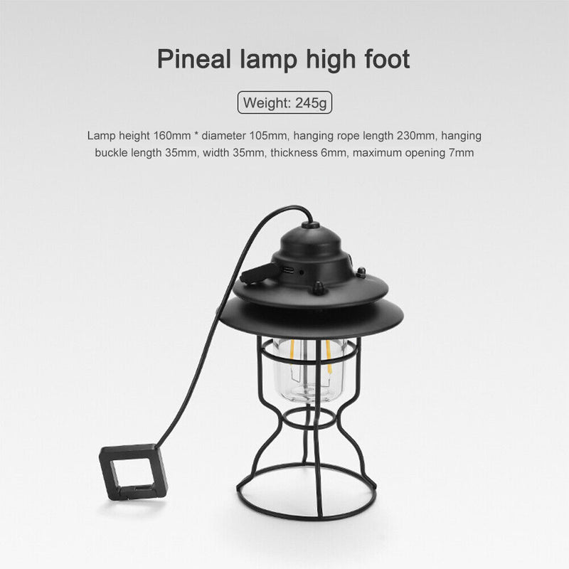 LED Camping Lamp Iron Outdoor Hanging Lantern USB Rechargeable (Tall) Newly