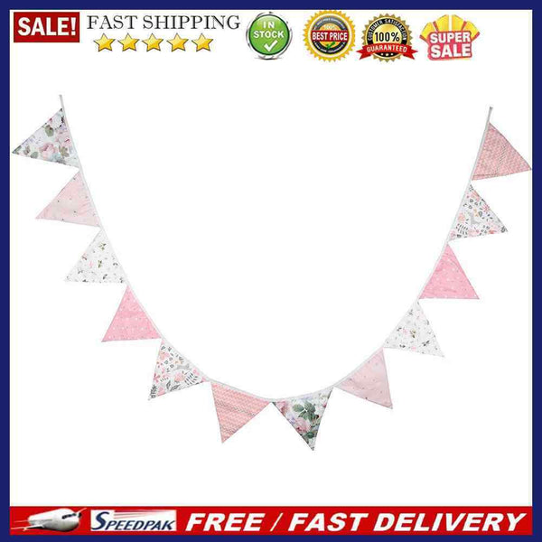12 Flags 3.2m Cotton Fabric Banners Pennant Bunting Triangular Flags Party