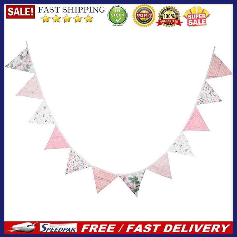12 Flags 3.2m Cotton Fabric Banners Pennant Bunting Triangular Flags Party