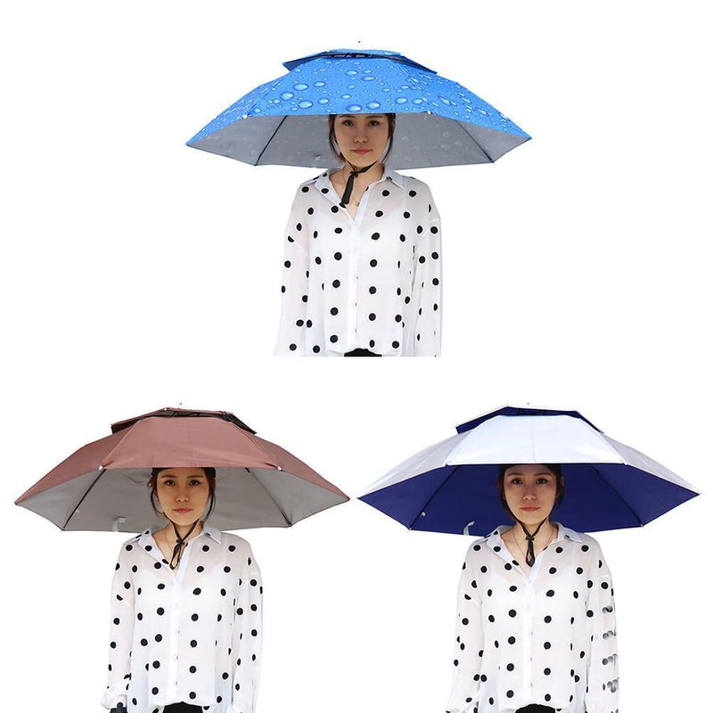 Portable Rain Umbrella Hat Foldable Outdoor Sun Shade Head Cap (Dark Blue)