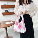 Retro Women Plush Leopard Love Shoulder Bag Autumn Winter Handbags (Heart)