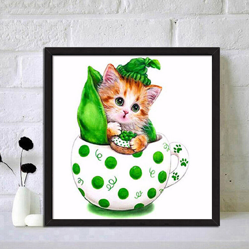 DIY Diamond Painting Part Special Shaped Drill Cat in Cup Rhinestone Modern Art