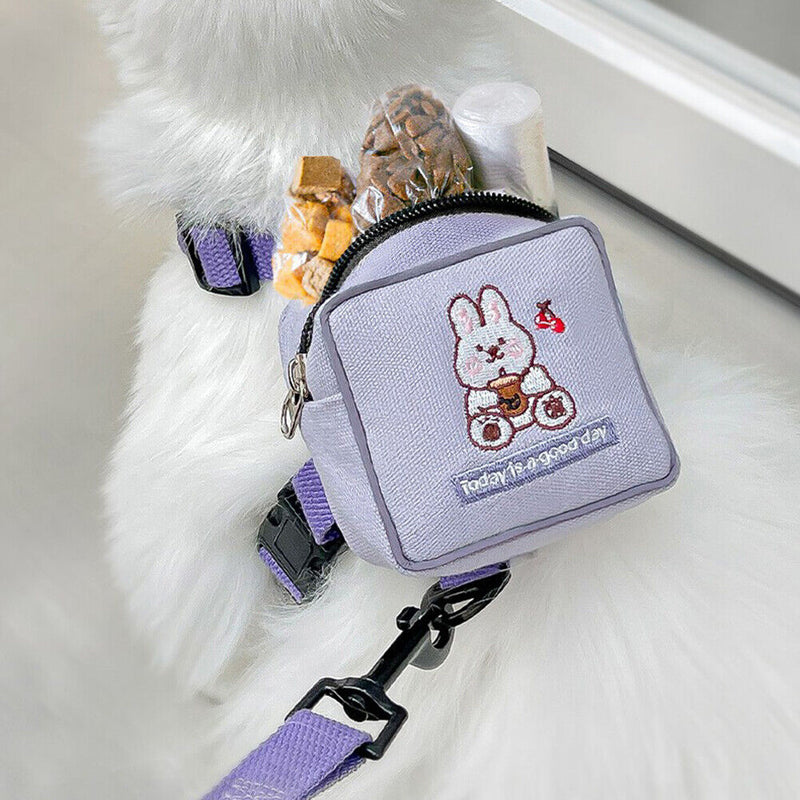 Pet Cat Dog Backpack Printed Chest Strap Harness Traction Rope (Purple L) Newly