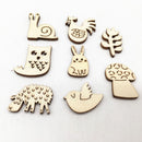 50PCS Wooden Craft Animal Pattern Snail Rabbit Handmade Embellishment Ornaments