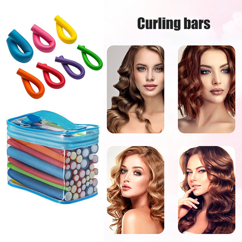 42pcs Heatless Hair Curling Rod Soft Flexible Hair Roller Curls Ribbon Random