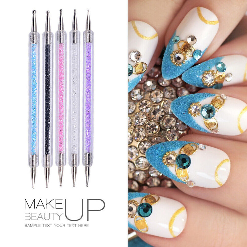5pcs Double Head Diamond Drill Pen Manicure Sequins Picker Nail Art Crystal P