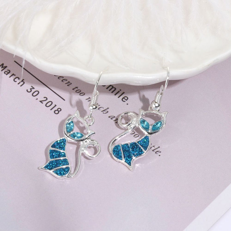 Women Fashion Trendy Jewelry Hook Ear Stud Opal Cat Earrings Drop Dangle