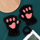 Cat Paw Gloves Durable Plush Cat Paw Fingerless Faux Fur Gloves (Black) Newly
