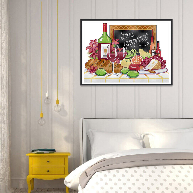 Partial Cross Stitch Handcraft 14CT Counted Wine Fruit Needlework Home Ornament