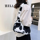 Women Plush Fur Animal Print Handbag Winter Small Underarm Bag (Cow)