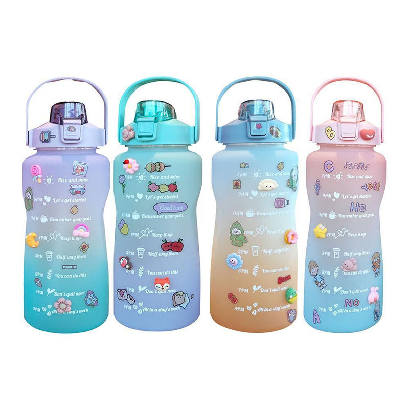 2000ml Large-Capacity Water Bottle Time Marker Frosted Drink Cup (Purple)