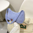 Fashion Women Corduroy Shoulder Underarm Bag Solid Color Handbags (Blue)