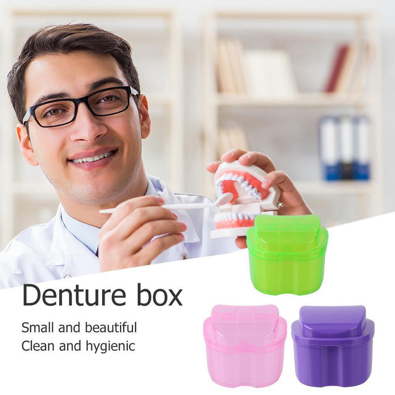 Denture Care Bath Box Clean False Teeth Nursing Hang Net Container (Green)