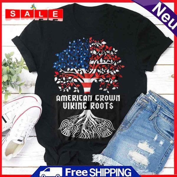 Independence Day American Tree Tea T-Shirt (Black L)