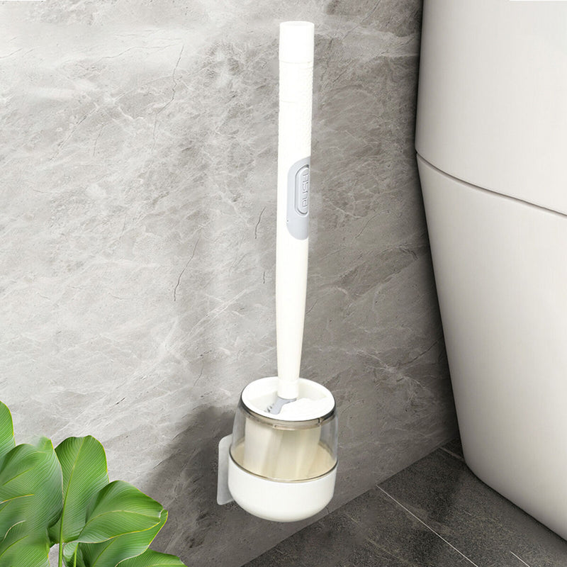 Silicone Toilet Brush - Punch-Free Wall Hanging Tool & Soft Head (White) Newly