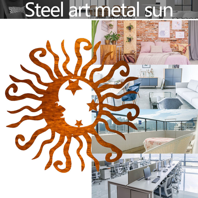 Wall Art Sun Moon Stars Decor Metal Sculpture for Indoor Outdoor (Yellow) Newly