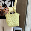 Women Quilted Cotton Padded Top-handle Bag Flower Pattern Satchel (Yellow)
