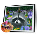 5D Diamond Painting Kit Raccoon in Flowers Full Round Drill Rhinestone DIY