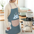 Printed Kitchen Apron Cute Women Non-woven Home Waterproof Pinafore (Blue) Newly