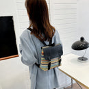 Colorful Straw Backpack Women Woven Leather Splicing Student Travel School Bag
