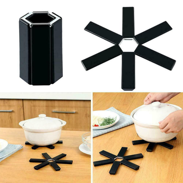 Black Foldable Non-slip Heat Resistant Pad Trivet Pan Kitchen Holder Mat ne C5Q6