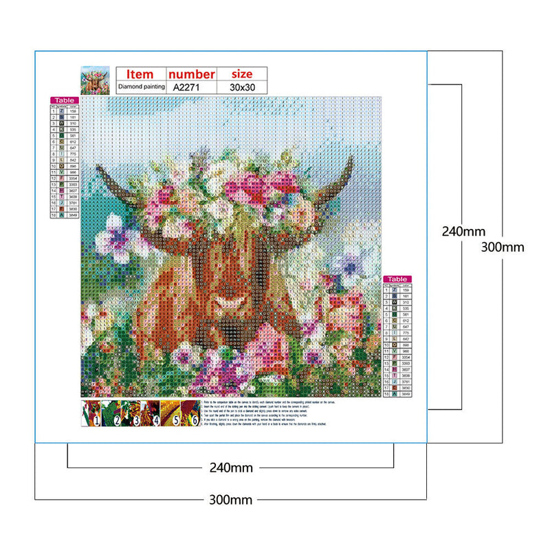 Cow Flowers Diamond Painting Rhinestone Full Round Drill for Room Decoratio