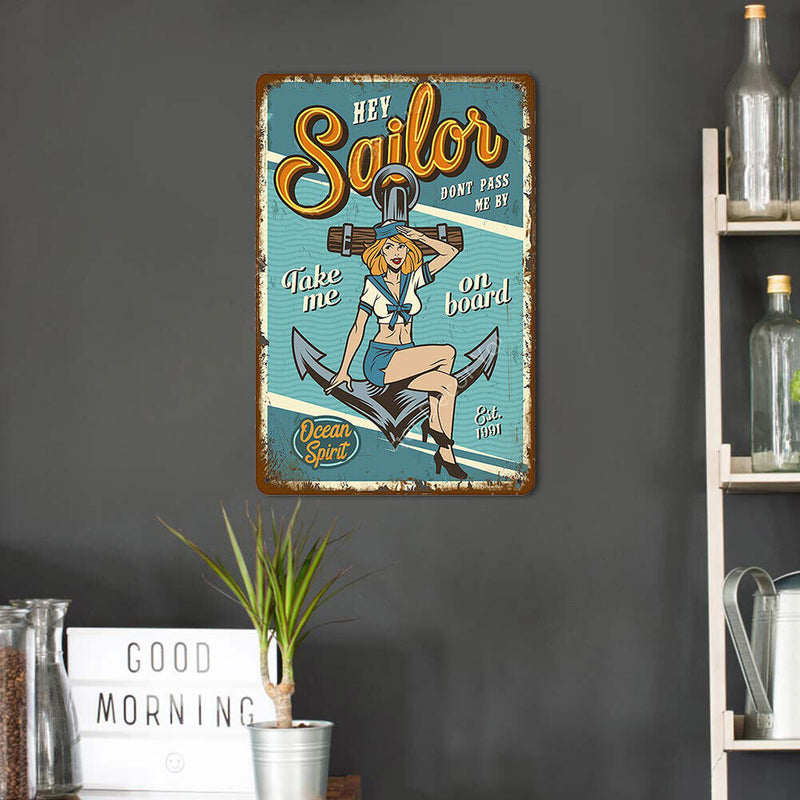 Person on Advertisement Metal Tin Painting Signs Cave Plates Bar Pub Wall Poster