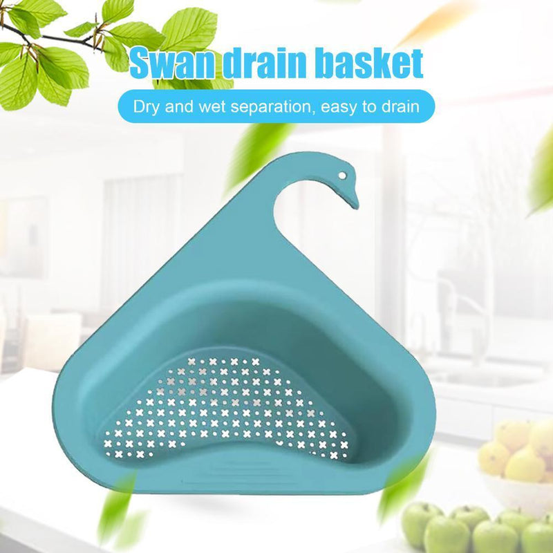 Colander Sink Strainer Kitchen Sink Shelf Faucet Hanging Drain Rack (Blue)