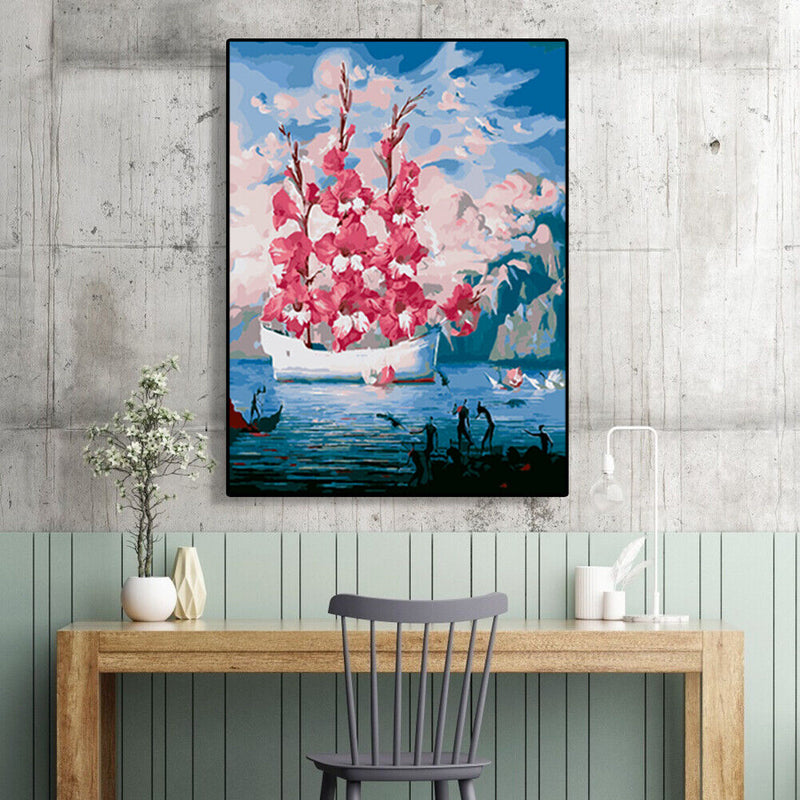 DIY Digital Oil Painting By Numbers Flower Boat Art Picture Kits Wall Decor