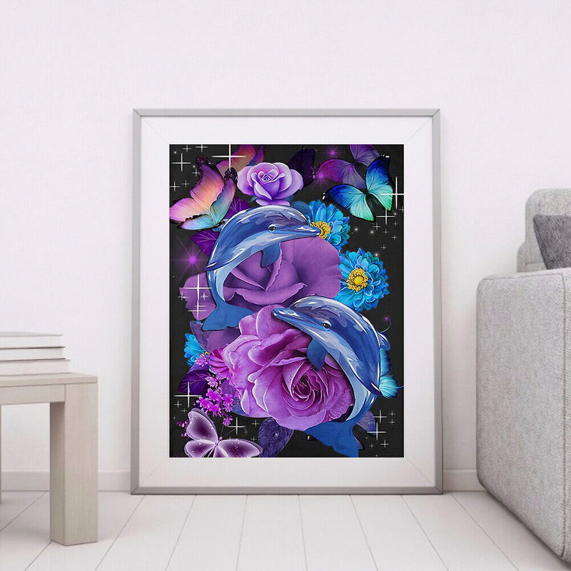 Oil Painting By Number Dolphin Flowers Digital Picture Home Wall Decor for Gift