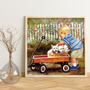 Full Embroidery DIY Canvas Stamped 11CT Cross Stitch Boy with Dogs Ornaments Kit