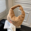 Women Pure Color Plush Small Shoulder Bags Fluffy Underarm Handbags (Camel)