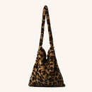 Retro Plush Messenger Bag Big Capacity Women Shoulder Tote (L Leopard)