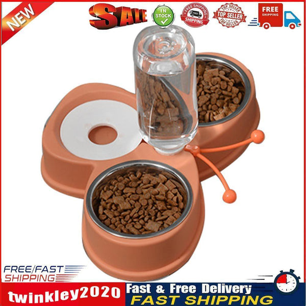 Cat Food Bowl Automatic Feeder Water Pet Dog Food Drink Dish Bowl (Orange) Newly