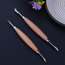 2pcs Wooden Handle Stainless Steel Pottery Shapers Carvers Clay Tools