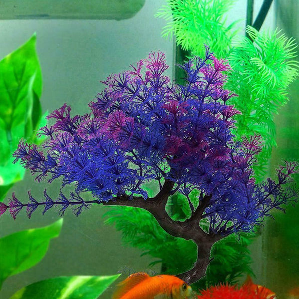 Aquarium Large Artificial Ornament Fish Tank Pink Tree Grass Plastic Plant R0H5