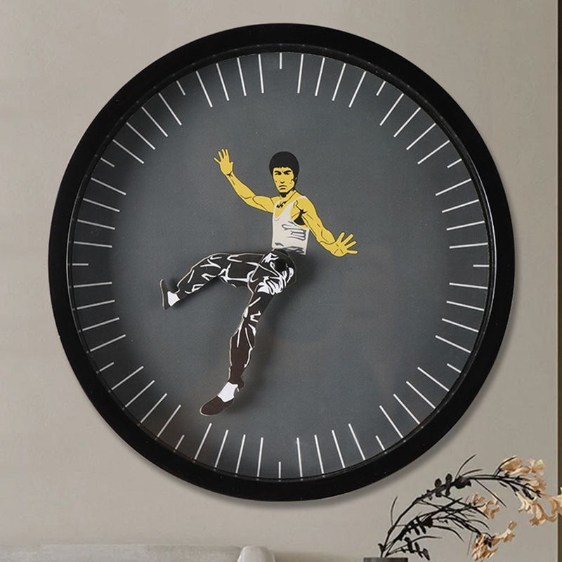Decorations Black Personality Kung Fu Wall Clock Chinese Round Clock Bruce Lee