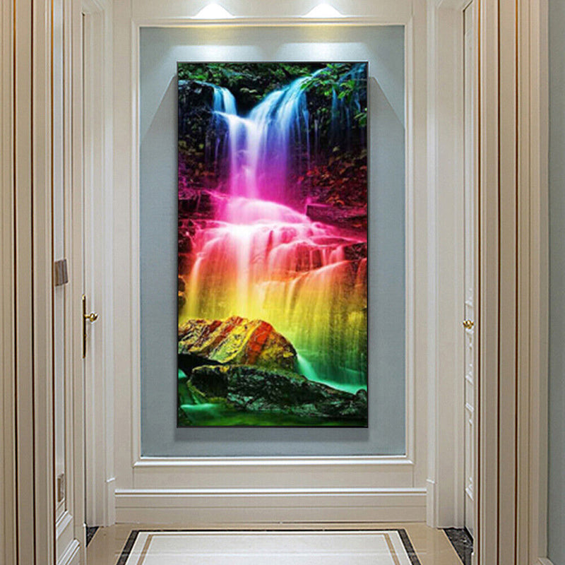 Zero Basis Paint by Number Kit Drawing HandPainted Oil Paint Colorful Waterfall
