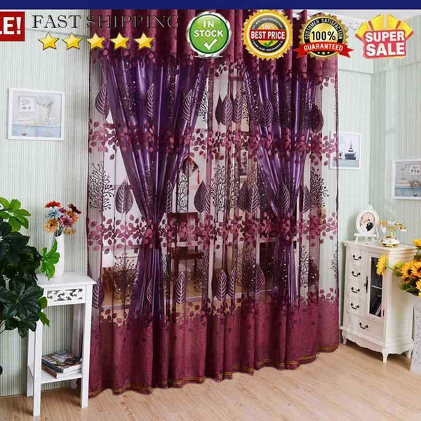 Flower Printing Curtain Yarn Tulle Window Curtain Panel for Bedroom (Purple
