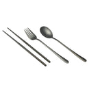 4pcs Stainless Steel Tableware Set Spoon Fork Chopsticks Gifts (Black) Newly