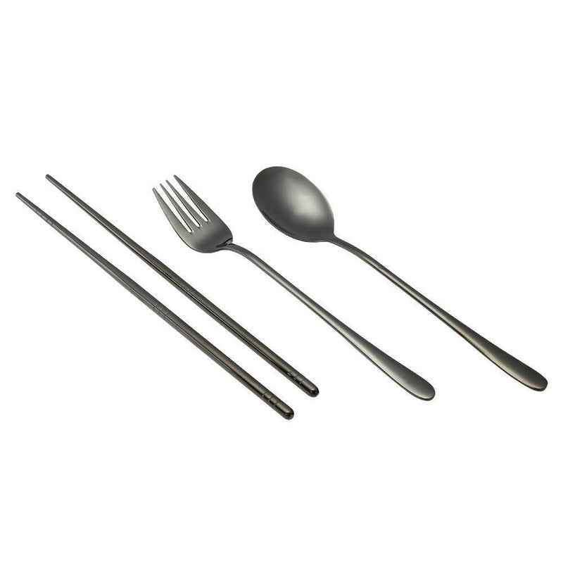 4pcs Stainless Steel Tableware Set Spoon Fork Chopsticks Gifts (Black) Newly