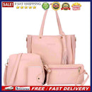 4pcs/Set Lichi Leather Tassels Women Tote Shoulder Clutch Card Bags (Pink)