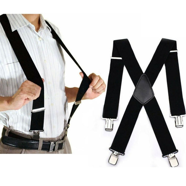 X Back Elastic Braces Adjustable Strap Clip Mens Braces Suspenders Solid Color
