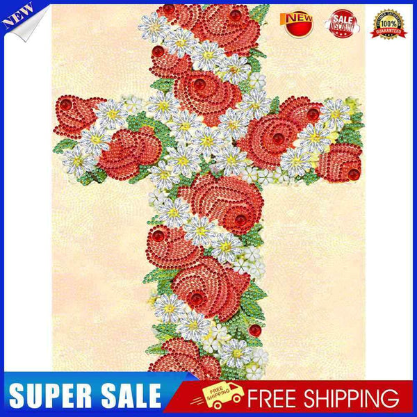 #A 5D DIY Diamond Drawing Flower Cross Full Round Drill Art Picture of Rhineston