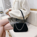 Retro Animal Chain Underarm Bags Purse Women Plush Top-handle Clutch (2)