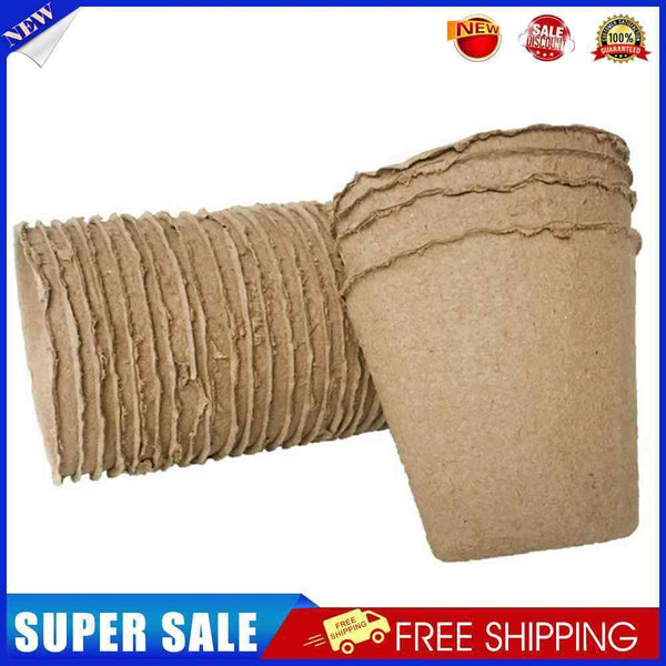 50pcs Round Flower Pot Paper Pulp Peat Biodegradable Planter Flower Nursery Cups